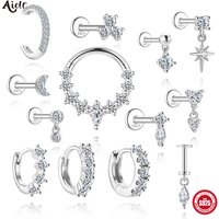 Aide S925 Sterling Silver Moissanite Piercing Stud Earring Silver Color Handmake Earrings for Layered Jewel Valentine's Day Gift