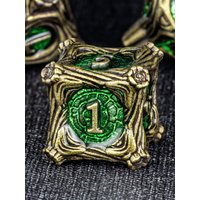 DND Metal Dice Set, 7PCS Polyhedral Dice for Dungeons and Dragons, RPG Role Playing Game D and D Dice D6 D8 D10 D12 D20, Green
