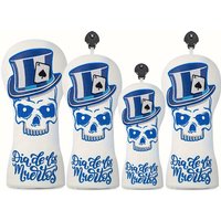 Golf Club Head Cover with Gothic Top Hat & Skull Design - Heavy-Duty Protective Driver, Case - White with Black/Blue Accent