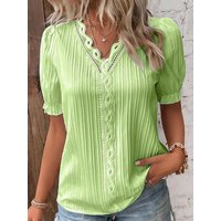 Elegant Women Blouse Shirt V Neck Lace Patchwork Short Sleeve Shirts For Women Summer Lady Tops image 4