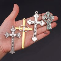 2 Pieces/New Classic Charm Silver Plated Catholic Big Cross Pendant Necklace Bracelet Metal Accessories DIY Jewelry Making