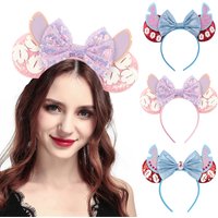 1pc Cute Disney Elf Mouse Ears Headband Women Chic 5" Bow Sequin Hair Band Girls Festival party DIY Hair Accessories Gift