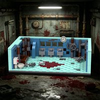MOC Chainsaw Bathroom Trap Building Blocks Movie Industrial Bathroom Bloodstains Scene Toy Bricks Adult Gift