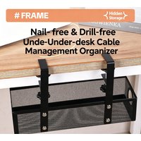 Clamp Mount Under Desk Cable Management Tray Black, 1 Pack No Drill Wire Cord Organizer Holder Hidden Power Strip Rack for Home