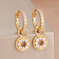 2PCS Fashion Crystal Cubic Zirconia Geometry Round Dangle Earring For Women Unique Piercing Earring Wedding Luxury Jewelry