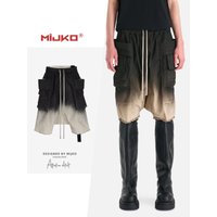 MIJKO Gradient Washed Double Ring Drop Crotch Harem Shorts Casual Comfortable Fit Pants for Men 8480