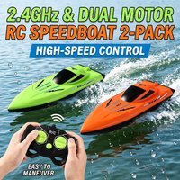 2 Pack Remote Control Boat 2.4GHz Dual Motor RC Speedboat Waterproof Racing for Pool Lake Kids Boys Girls Age 6+ Orange Green