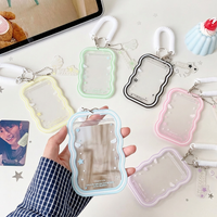 Card Display Case Cute Photocard Sleeve Wavy Edge Card Holder Retractable Card Holder Keychain For Backpack Pendant Work Id