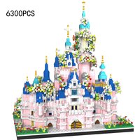 Creative Fairy Tale World Park Micro Diamond Block Flowers Pink Princess Castle Model Brick Toy Nanobricks With Light For Girls