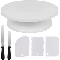 Cake Turntable with 2 Frosting Straight Angled Spatula 3 Icing Smoother Scraper Cake Decorating Kit Baking Accessories Tool