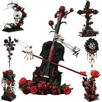 City Creative Rose Style Model Building Blocks MOC Skull Moon Hourglass Cross Heart Decorative Ornament Bricks Assembly Toy Gift