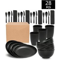 7/28pcs Plastic PP Tableware Set, Dinner Plate Cereal Bowl Cup Tableware Set, Reusable Tableware for Home Kitchen Party