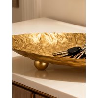 Wrought Iron Desktop Storage Tray Hammer Texture Wrinkle Design Key Storage Plate Golden Sundries Storage Organizer Tea Table