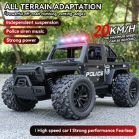 1:16 Alloy High Speed Off-Road Police Truck RC Car with Music Sound and LED Lights Outdoor Toy 2.4G Remote Control Cars