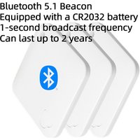 BLE Bluetooth 5.1 beacon, 3.3VDC, continuously available for 2 years. FCC/CE/ROHS compliant. Temperature range: -40°C to +85°C.