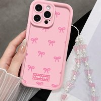 Cute Wrist Strap Case For iPhone 17 15 16 14 Pro Max Plus Cases Simple Bow Pattern For iPhone 13 11 12 XR 7 With Lanyard Cover