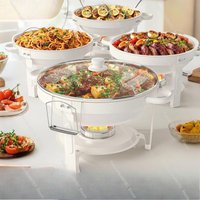 Round Stainless Steel Chafing Dish With Stone Liner Detachable Alcohol Heating Food Warmer For Buffet Serving