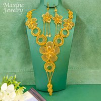 Hollow Classic 2Pcs Necklace Earrings for Women Bohemia Luxury Original 18K Gold Plated Jewelry Set Party Bridal Wedding Gift