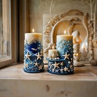 1pc Silicone Candle Molds, for Candle Making, Creative Ocean Themed Candle Mold, 3D Cylinder Candle Mold, Silicone Mold for Soy
