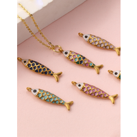 1 PC 304 Stainless Steel Ocean Fish Jewelry Charms 18K Gold Plated Enamel Pearlized Pendant For DIY Neckalce Making 26mm x 6mm