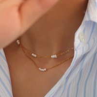 Trendy Stainless Steel Natural Freshwater Pearls Chain Collar Chic Necklace Women 18K PVD Plated Rust Proof High Quality Jewelry