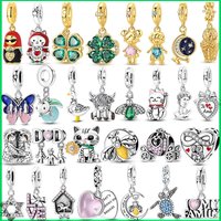 925 Sterling Silve Charms Beads Hot Sale Q-version Luminous Firefly Wealth Cat Pendant Charms Fit Woman DIY Bracelet Jewelry Mak