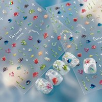 Colorful Summer Ocean Nail Sticker Cute Fish Seaweed Self Adhesive Nail Art Sticker Decorations Parts Press On Nails DIY Decals