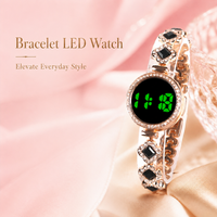 Women's Bracelet-Style LED Digital Watch, Rose Gold Metallic Strap, Multiple Colors Available, Fashionable and Versatile
