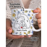 Custom Bear Family Name Mug 11oz Personalized Names Coffee Cup 3D Inflated Effect Gift for Mom Dad Couple Wedding