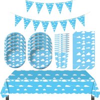 Blue Sky White Clouds Birthday Party Decorations Cartoon Story Theme Disposable Tableware for Baby Shower Kids Party Supplies