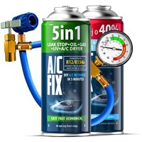 skSet of 2X R134A Refrigerant for Air Conditioning + Hose with Manometer, Oil, Sealant, UV Dye, Air Conditioning Dryer, Reusable Can Thread, Self-Service Air Conditioning in The Car, for Cars Produced