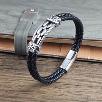 Lucky Cloud Chain Pattern Leather Bracelet Simple Magnetic Buckle Stainless Steel Braided Bracelet Men's Jewelry Gift Wholesale
