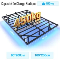 Mihtrov Double Metal Bed Frame 140x190cm With Adjustable LED Strip Lights, Platform Bed Base, Heavy‑Duty Slat Support, 450KG Static Weight Capacity Suitable For Bedroom & Sleeping