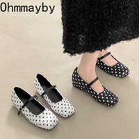 Polka Dot Women Mary Jane Shoes Square Toe One Buckle Strap Internal Elevation Shoes Ladies Concise Daily Walking Footwear