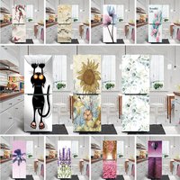 Watercolor Painting Creative Refrigerator Door Wrap Stickers Kitchen Waterproof Vinyl INS Floral Fridge Door Mural Decals