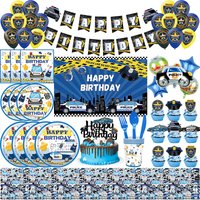 Police Theme Birthday Decoration Tableware Plates Cups Napkins Balloons Stickers Banners Backdrop Cake topper Kid Party Supplies