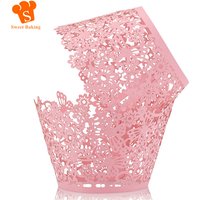 50pcs Laser Cut Paper Hollow Cupcake Wrappers Wedding Birthday Party Cake Decoration Baby Shower Muffin Cupcake Cups Cases