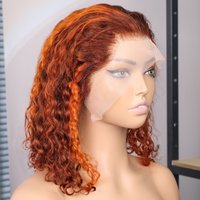 Ombre Orange Ginger Human Hair Wig Short Bob Curly Wigs 4/350 Highlight Water Wave 13x4 Lace Frontal Human Hair Wig 200% Density