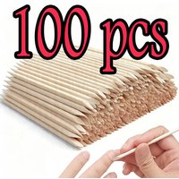100pcs/Set Orange Wood Sticks Nail Care Set - Cuticle Pusher And Remove Tool for Manicure And Pedicure Different Sizes