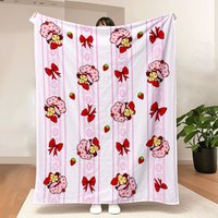 Strawberry Shortcake Inspired Blanket - Adorable strawberry print with cute characters and bows, perfect for fans.