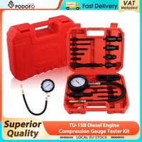 Podofo TU-15B Dieselmotor Zylinderdruck-Messgerät Set 18-teilig 0-70 Bar/0-1000 Psi Druckmesser Automotive Zylindertester Kit