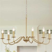 Modern Farmhouse Gold Candle Chandelier,Vintage Dimmable Semi-Flush Mount Ceiling Chandelier-dining room/kitchen island/hallroom