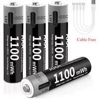 USB Li-ion AAA Rechargeable Battery Aaa 1.5V 1100mWh Lithium Batteries with 4-in-1 USB Cable for Toys Camera Flashlight
