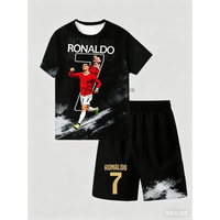 Summer New Style # Ronaldo No.7 # Adult/Children 3D Speed Drying Sports Training Activity T-shirt Shorts Set FamilyMatching、kids