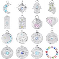 5pcs/Lot Steel Color Blue Rhinestone Charm Sun Moon Star Evil Eye Diy Pendants For Jewelry Making Supplies Stainless Steel Charm