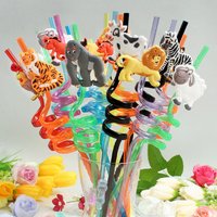 12-pack of cartoon animal-themed straws, reusable, perfect as party favors, for birthday parties, and as wedding decorations,