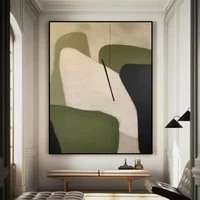 Large Geometric Abstract Painting Beige And Green Minimalist Wabi-Sabi Wall Art Green Canvas Wall Art Modern Green Wall Decor