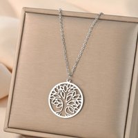 Laser carved exquisite and fashionable necklace Minimalist Jewelry Round Pendant Necklace tree of life birthday gift