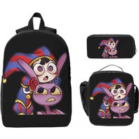 Pomni Tadc Jax The Amazing Circus Backpack Boy Girls BookBag School Bag Laptop Shoulder Bags 3ps Insulated Lunch Bag Pencil Case