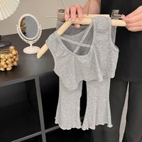 Korean Girls Summer Sleeveless Set 2025 New Fashion Children's Short Vest +flared Pants Two-piece Set Baby Kids Clothing Suit